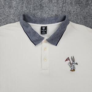 Vintage Bugs Bunny Shirt Mens XXL White Blue Polo Warner Bros Golf Embroidered